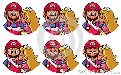 TASHKENT, UZBEKISTAN - NOVEMBER 5, 2020 Super Mario World and Bros pixelated retro video game. Characters set . Pixel art vector Vector Illustration