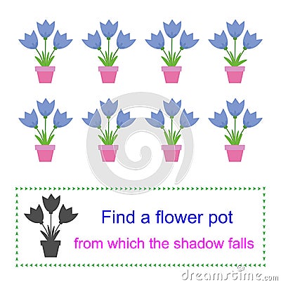Task for attentiveness. Find a flower vase from which the shadow falls Vector Illustration