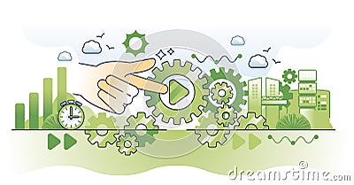 Task automation and effective automatic work management outline hands concept Vector Illustration