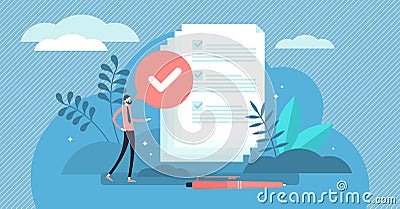 Task done vector illustration. Flat tiny check to do list persons concept. Vector Illustration