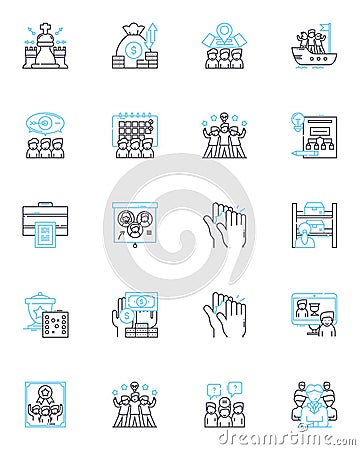 Task force linear icons set. Enforcement, Security, Prevention, Investigation, Response, Collaboration, Intervention Vector Illustration