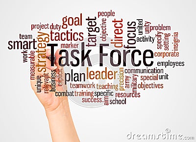 Task Force word cloud and hand with marker concept Stock Photo