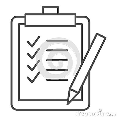 Task list thin line icon. Clipboard vector illustration isolated on white. Checklist outline style design, designed for Vector Illustration