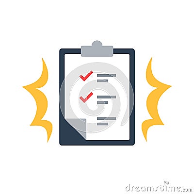 Task management check list, efficient work, project plan, short questionnaire, productivity solution Vector Illustration