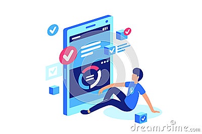 Task manager, mobile work, online system. Vector Illustration