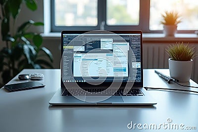 Task-Oriented Laptop Setup for Efficiency Stock Photo