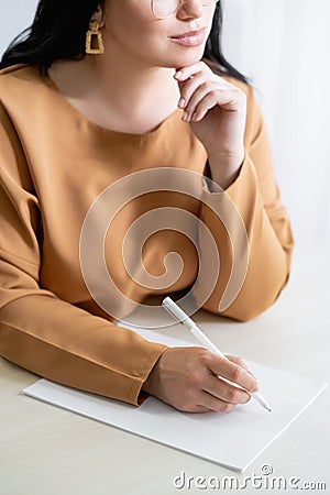 task planning pensive woman time management Stock Photo