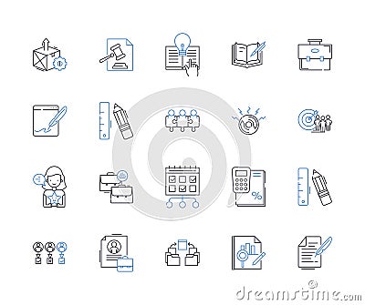 Task and project line icons collection. Organization, Collaboration, Planning, Management, Delegation, Prioritization Vector Illustration