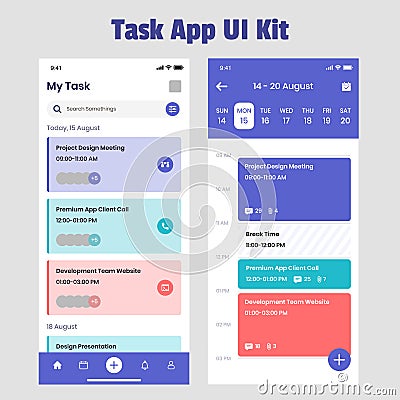 Task Schedule App UI Kit Vector Illustration
