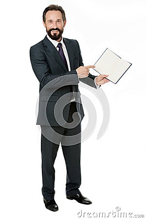 That is task for today. Businessman planning business schedule with notepad. Time management and organizing skill. Man Stock Photo