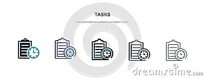 Tasks icon in different style vector illustration. two colored and black tasks vector icons designed in filled, outline, line and Vector Illustration