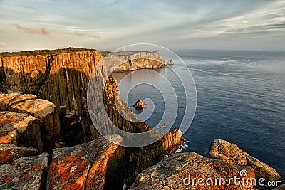 Tasman Island lighthouse viewed from Cape Pillar Tasmania Stock Photo