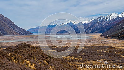 Tasman Valley aerial view, Mount Cook national Park, New Zealand Stock Photo