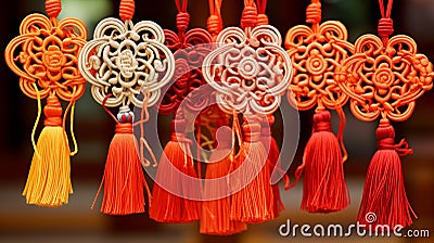 tassel braided with silk adorns the waist in an ancient Chinese pattern.AI Generated Stock Photo