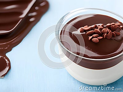 Divine Chocolate Bliss: Gourmet Pudding Perfection on a Delectable Table Display Stock Photo