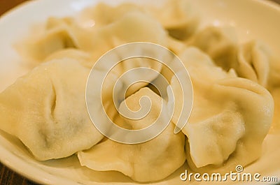 Tasting delicious chinese dumplings jiaozi Stock Photo