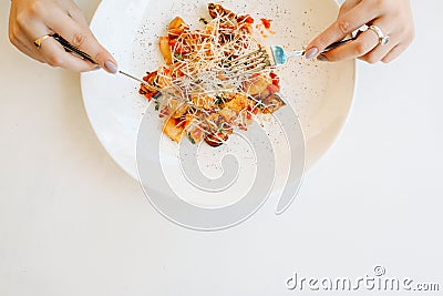 Tasting exotic luxury asian restaurant food Stock Photo