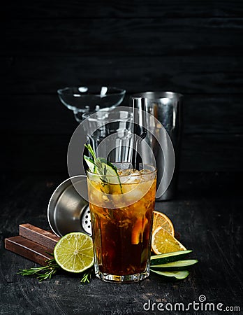 Tasty alcoholic cocktail. Cola, whiskey Stock Photo