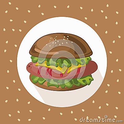 Tasty american Hamburger logo background Vector illustration Vector Illustration