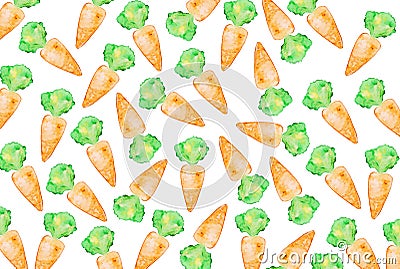 Tasty appetizing colorful background with hand drawn carrots on Stock Photo