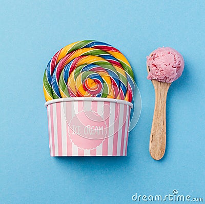 Tasty Appetizing Fake Lollypop Ice Cream on Bright Background Stock Photo