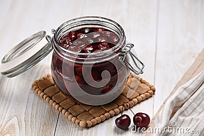 Making cherry jam at home. Stock Photo