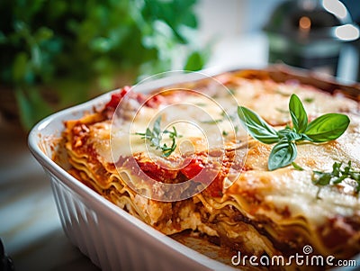 Tasty Baked Lasagna with Beef Stock Photo