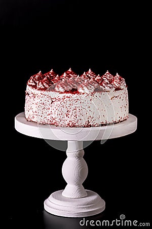 Tasty and Beautiful Homemade Red Velvet Cake on Black Background Vertical Beautiful Dessert Stock Photo