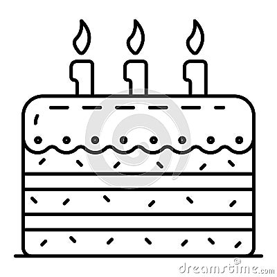 Tasty birthday cake icon, outline style Vector Illustration