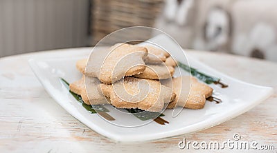 Tasty biscuits for afternoon tea - traditional homemade Scottish shortbread biscuits made with butter, flour and sugar Stock Photo
