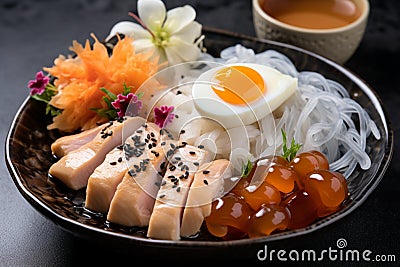 Tasty bowlful Asian culinary delight spotlighting the unique konnyaku Stock Photo