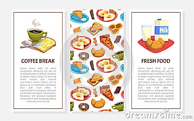 Tasty Breakfast Food and Drink Vertical Card Cover Vector Template Vector Illustration