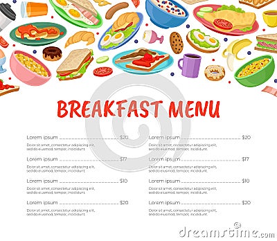 Tasty Breakfast Food Menu Banner Design with Sandwich, Porridge and Omelette Vector Template Vector Illustration