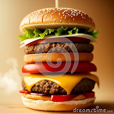 Tasty burger in a restaurant, on a blurred background. Generative AI Stock Photo