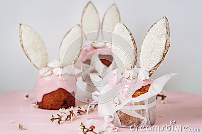 Tasty Cakes Decorate Cookies in Shape Bunny Ears Stock Photo