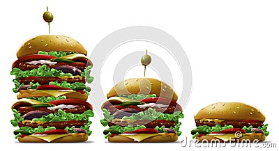 Tasty cartoon different burgers with olive and sesame set Cartoon Illustration