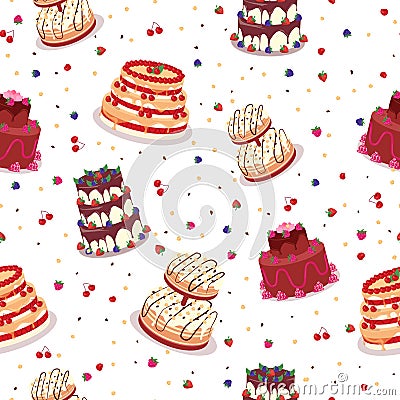 Tasty Celebratory Cakes Vector Seamless Pattern Vector Illustration