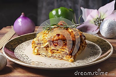 Chicken lasagna tasty low key dish Stock Photo