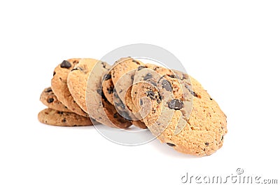 Tasty chocolate chip cookies isolated on white backgroud Stock Photo