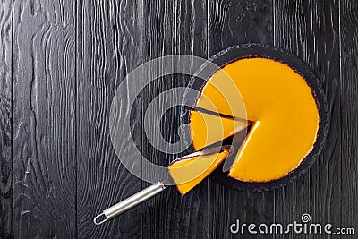 Tasty chocolate mango cheesecake, close up Stock Photo