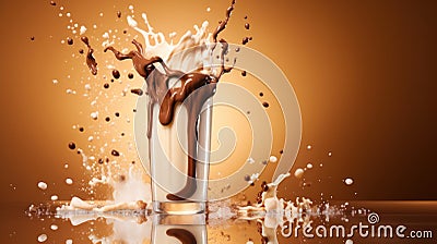 Tasty chocolate milkshake topped with cream, with splashes Stock Photo