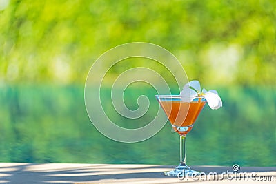 Tasty cocktail background swimming pool, relax and happy sunny day. Stock Photo