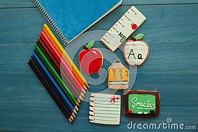 Tasty cookies with shape of school material Stock Photo