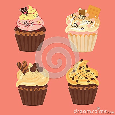 Tasty cupcakes and muffins Vector Illustration