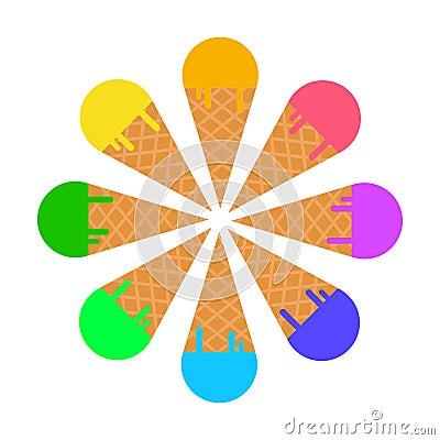 Tasty delisious Ice Cream Cone. Icecream flower in the waffle dessert isolated on white background. Vector illustration. Vector Illustration