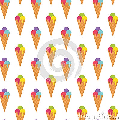 Ice cream cone seamless pattern background. Realistic. Different colors. For print and web. Vector Illustration