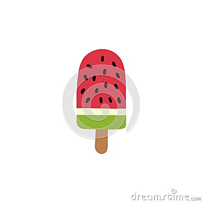 Tasty delisious Ice Cream Cone. wattermalon soft icecream. Pink waffle dessert isolated on white background. Vector illustration Cartoon Illustration