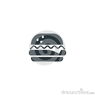 Tasty detailed burger, simple black icon on white Vector Illustration