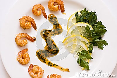 Tasty dish consist of shrimps Stock Photo