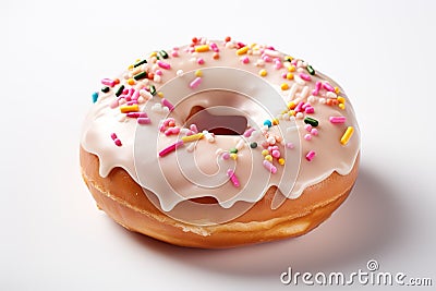 A tasty doughnut on white background. Generative AI. Stock Photo